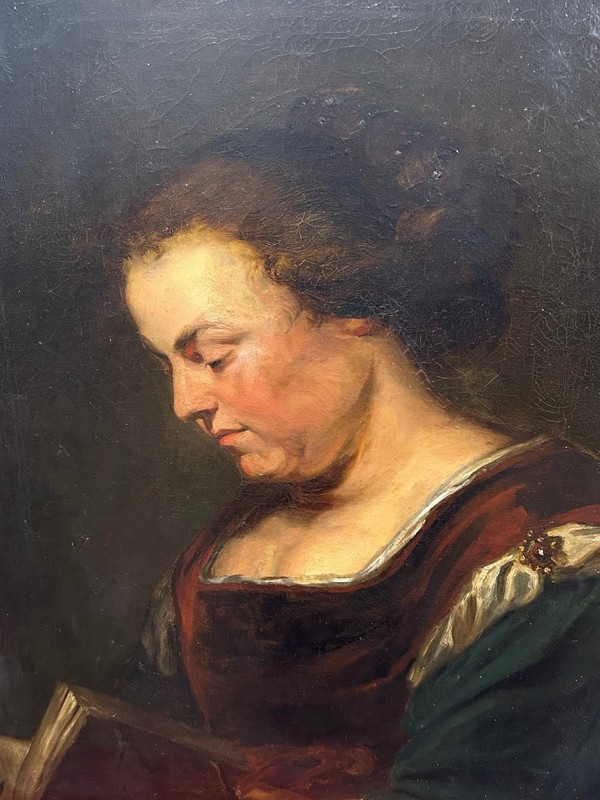 Huile Sur Toile - Portrait De Femme à La Lecture époque Début XIXe