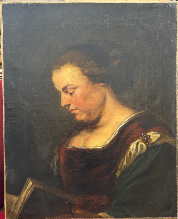 Huile Sur Toile - Portrait De Femme à La Lecture époque Début XIXe