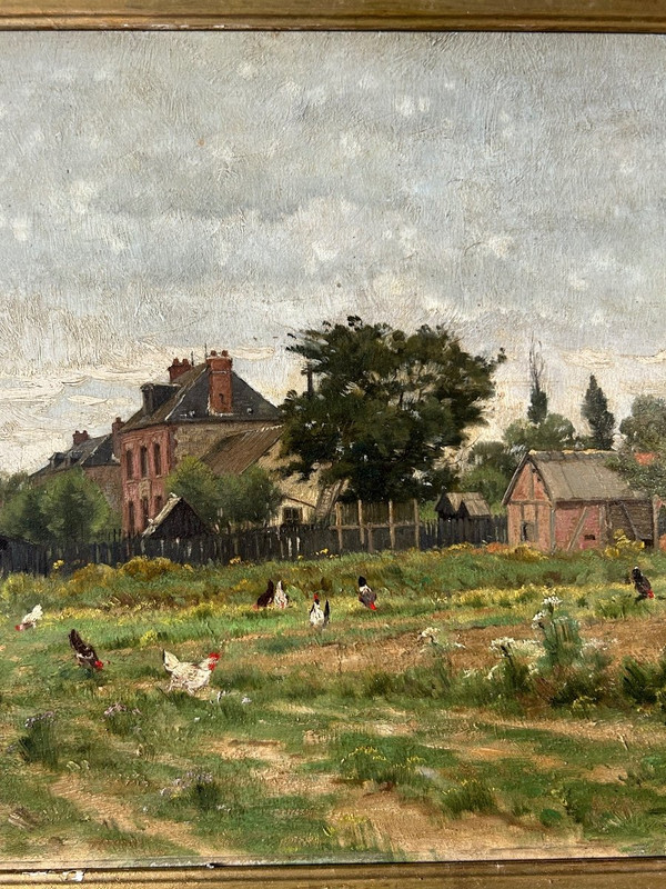 Adrien Jacques Sauzay (1841-1928) L'entrée du village - Oil on mahogany panel