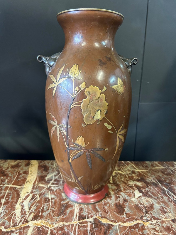 Japanische Vase - Auf Bronze lackiertes Japan aus dem 19. Jahrhundert, H 38 cm