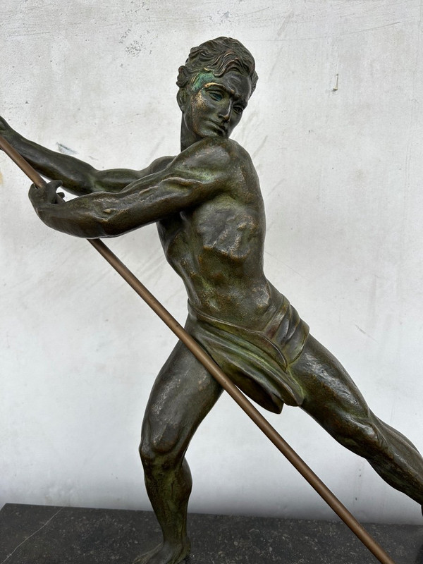 Große Art-Deco-Bronze „La Force“, unsigniert, H 59 x L 75 cm