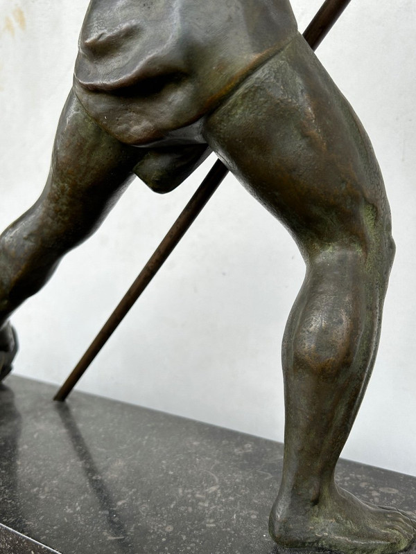 Große Art-Deco-Bronze „La Force“, unsigniert, H 59 x L 75 cm