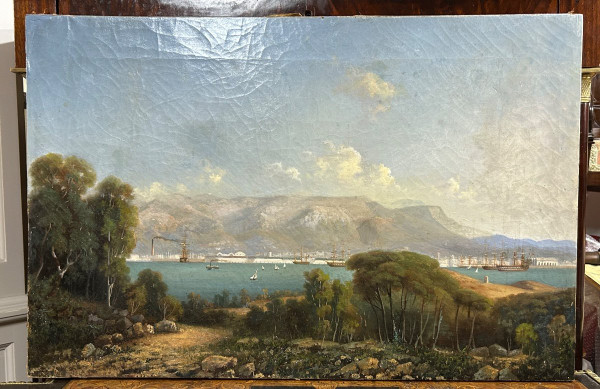 Veduta del porto di Tolone 1840-50 circa - Olio su tela di scuola francese del XIX secolo