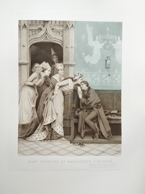 Alain Chartier Et Marguerite d'Ecosse Grande Gravure d'Après Wagrez 