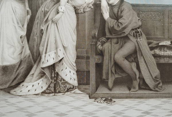 Alain Chartier Et Marguerite d'Ecosse Grande Gravure d'Après Wagrez 