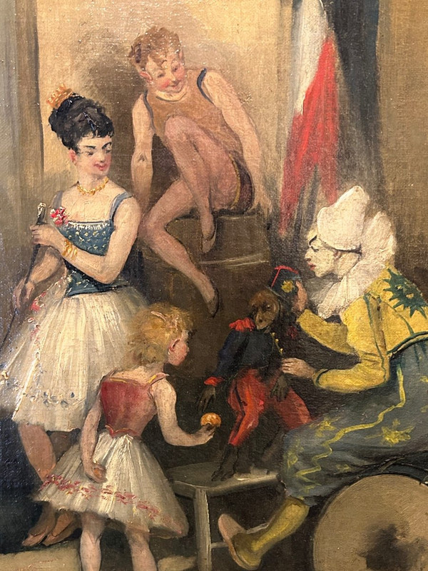 Jo Francoeur -: Huile Sur Toile - "Avant Le Spectacle De Cirque" vers 1900