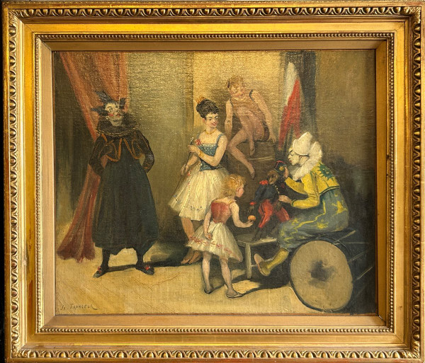 Jo Francoeur -: Huile Sur Toile - "Avant Le Spectacle De Cirque" vers 1900