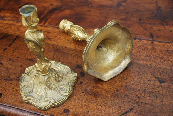 Pair Of Bronze Candlesticks After Meissonnier In Louis XV Style