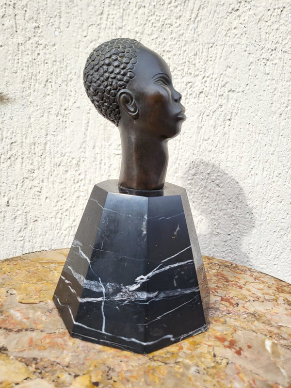 Bronze Sculpture, African Head, On Base, 20th Century