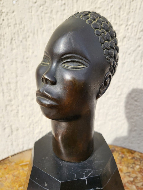 Bronze Sculpture, African Head, On Base, 20th Century