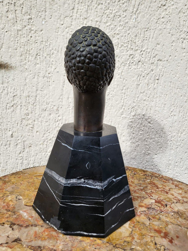 Bronze Sculpture, African Head, On Base, 20th Century