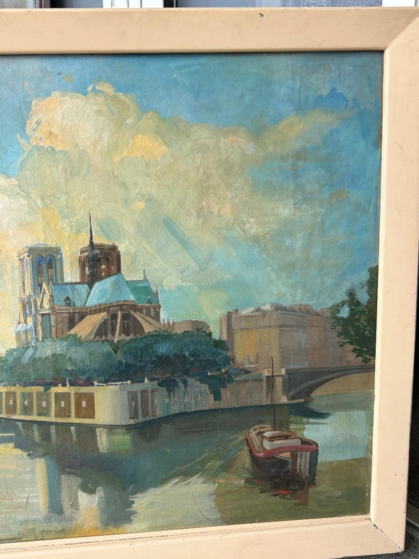 Cathédrale Notre Dame De Paris - Large oil on canvas About 1940 - H 112 x W 142 cm