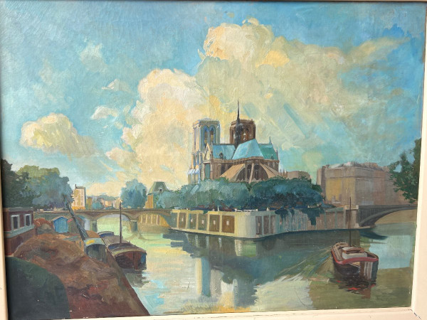 Cathédrale Notre Dame De Paris - Large oil on canvas About 1940 - H 112 x W 142 cm