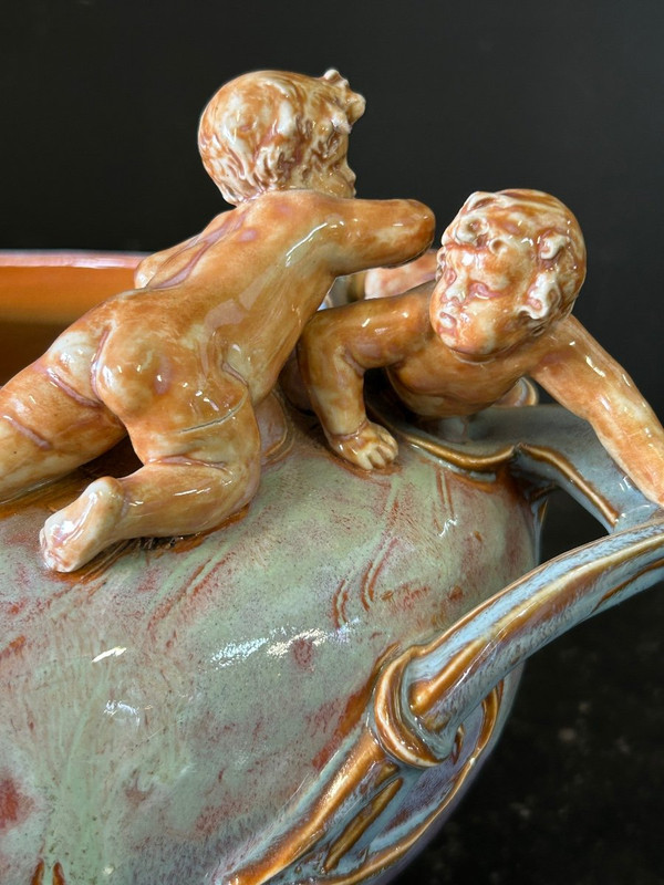 Earthenware Planter Art Nouveau Period In The Taste Of Carrier Belleuse Signed To Decipher