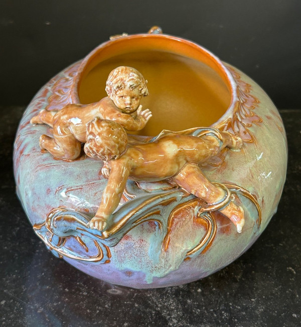 Earthenware Planter Art Nouveau Period In The Taste Of Carrier Belleuse Signed To Decipher