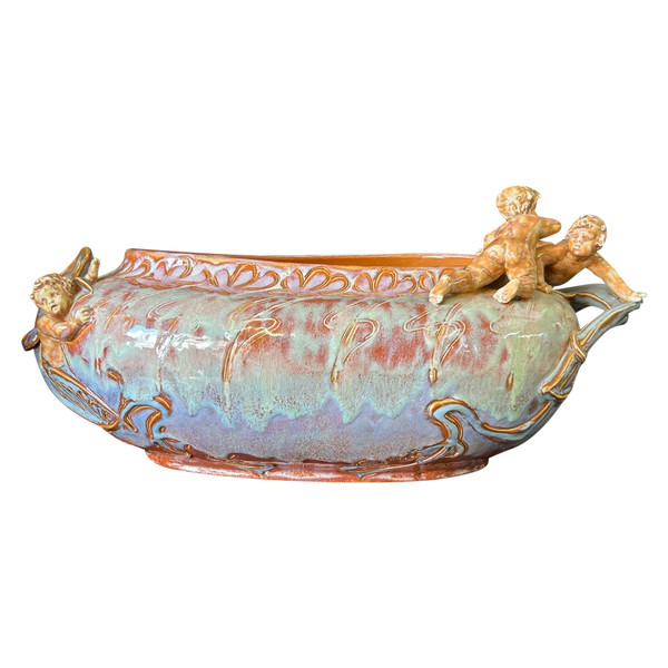 Earthenware Planter Art Nouveau Period In The Taste Of Carrier Belleuse Signed To Decipher