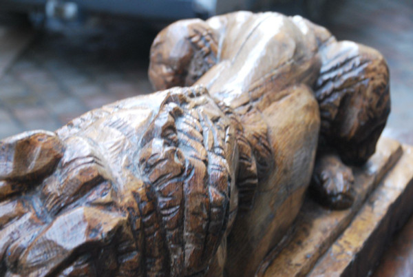 Large Wooden Sculpture Representing A Dog Signed De Bucher