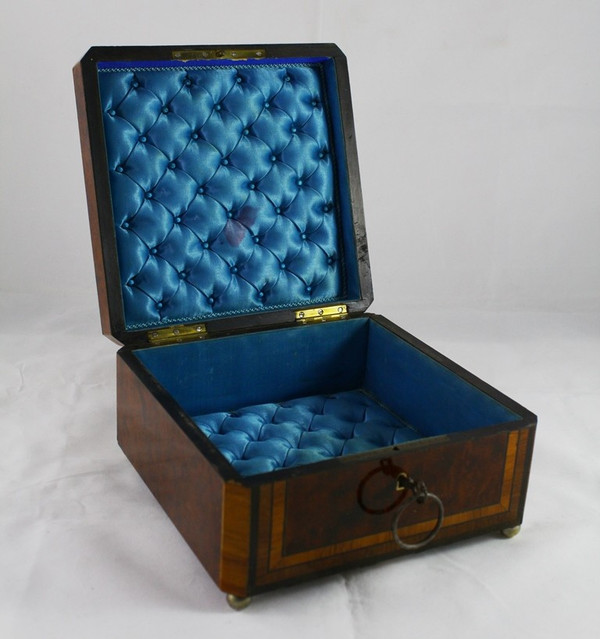 Inlaid wooden box and its key, Napoleon III period, late 19th century