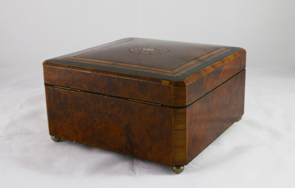 Inlaid wooden box and its key, Napoleon III period, late 19th century