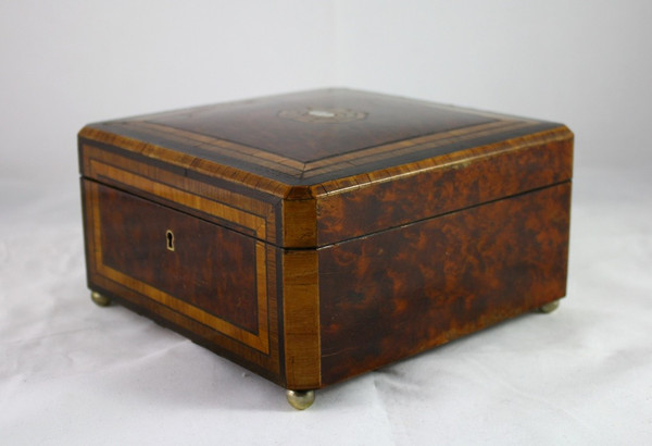 Inlaid wooden box and its key, Napoleon III period, late 19th century