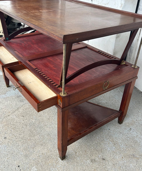 20th Century Empire Style Mahogany Rack And Pinion Bookcase Table