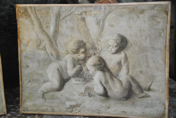 Pia Sauvage, Paire De Petites Toiles Jeux De Putti, 18th century