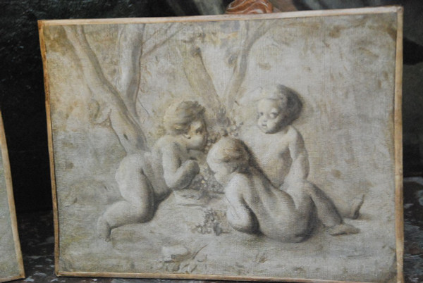 Pia Sauvage, Paire De Petites Toiles Jeux De Putti, 18th century