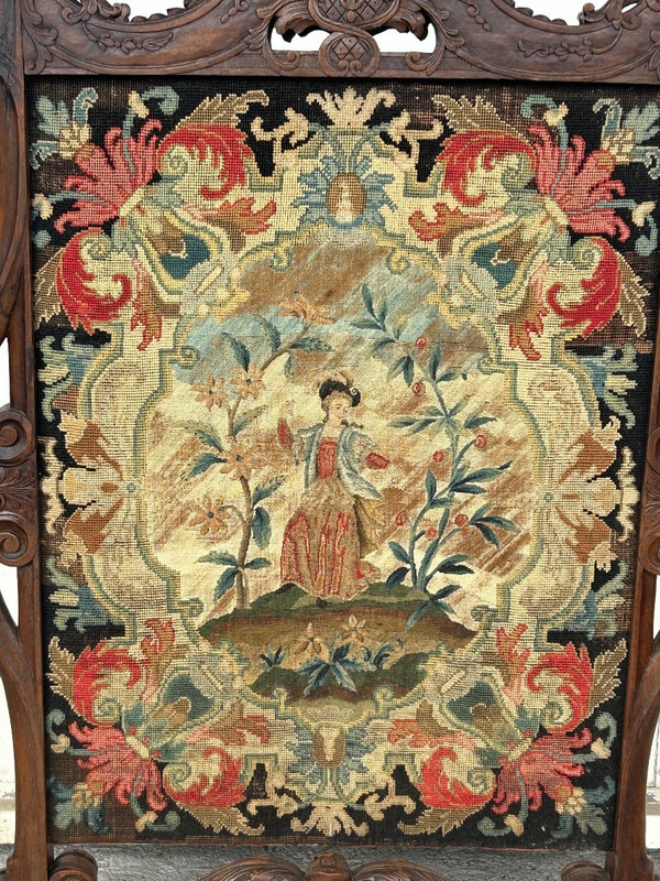 Important Louis XV Style Fireplace Screen Tapestry - 19th Century Firewall