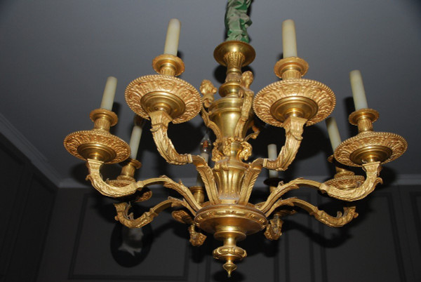 Mazarin, importante lampadario in bronzo dorato in stile Luigi XIV