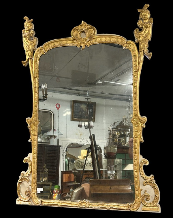 Miroir De Style Régence En Bois Sculpté Et Doré à Décor D’espagnolettes époque Napoléon III- glace