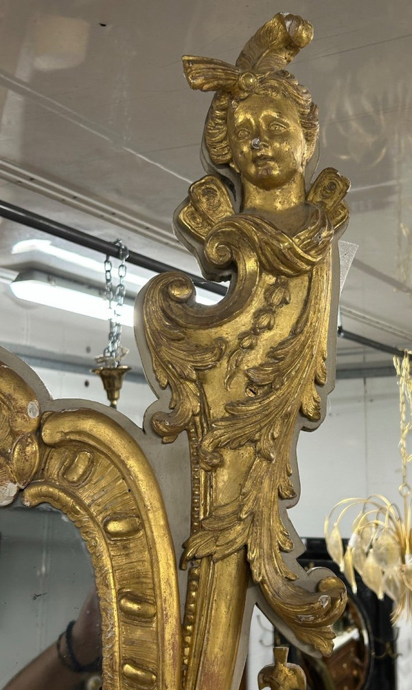 Miroir De Style Régence En Bois Sculpté Et Doré à Décor D’espagnolettes époque Napoléon III- glace