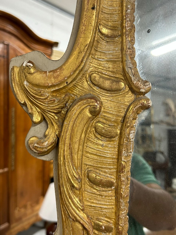 Miroir De Style Régence En Bois Sculpté Et Doré à Décor D’espagnolettes époque Napoléon III- glace