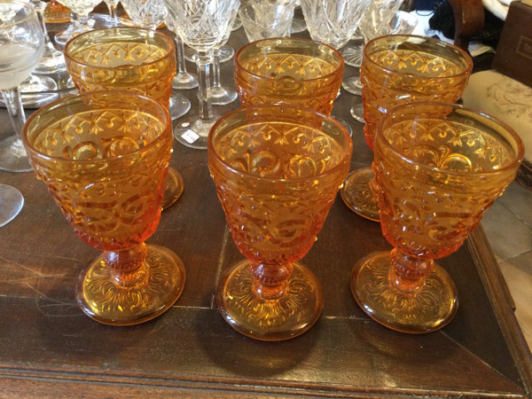 6 19th century wine glasses