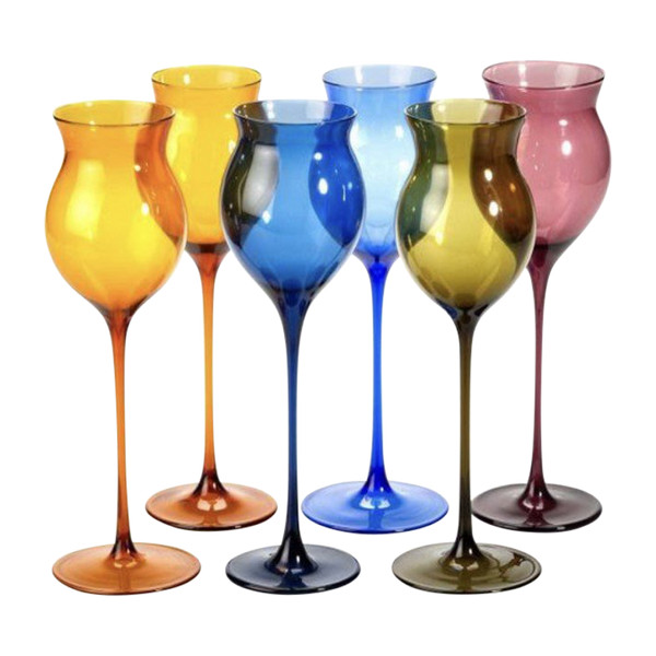 Set of six colored wine glasses from Lauscha glassworks