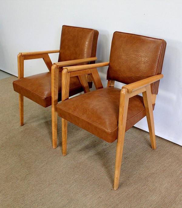 Pair of Bridge Armchairs, in Natural Beech – 1950