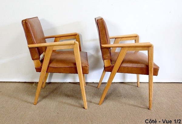 Pair of Bridge Armchairs, in Natural Beech – 1950