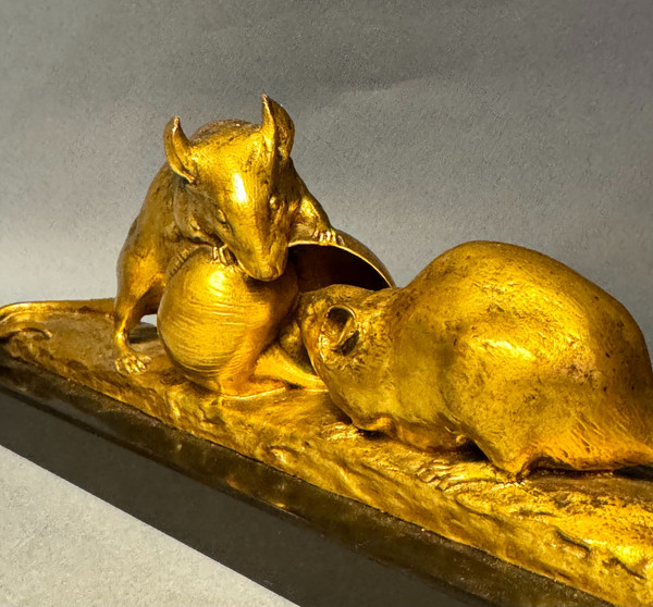 Gilded bronze sculpture "Mouse and snail" G. GARDET (F. Barbedienne)