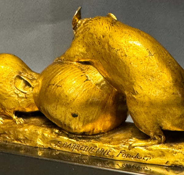 Gilded bronze sculpture "Mouse and snail" G. GARDET (F. Barbedienne)