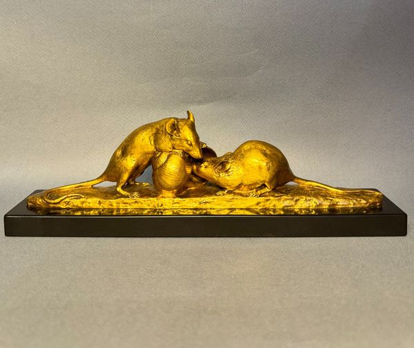 Gilded bronze sculpture "Mouse and snail" G. GARDET (F. Barbedienne)