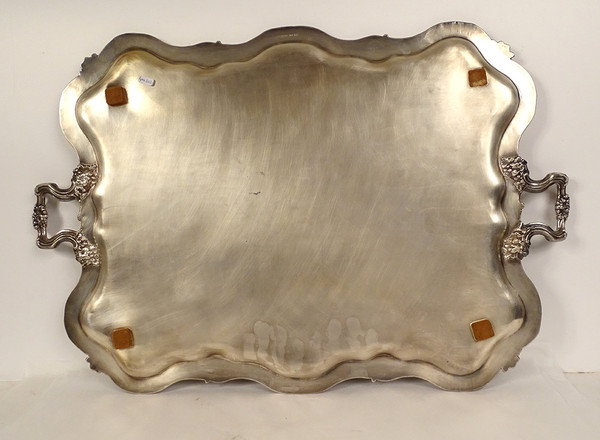 Large Serving Tray With Handles Louis XV Silver Metal Vine 19th Century