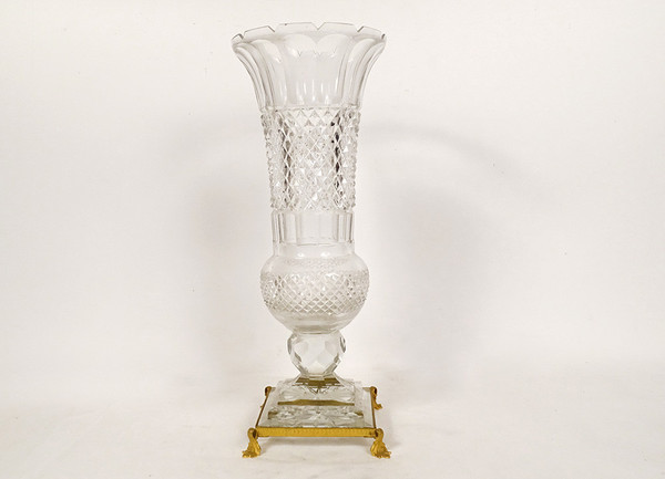 Large Medici Vase Cut Crystal Diamond Points Gilt Bronze 20th Century