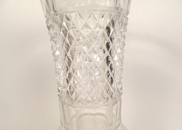 Large Medici Vase Cut Crystal Diamond Points Gilt Bronze 20th Century