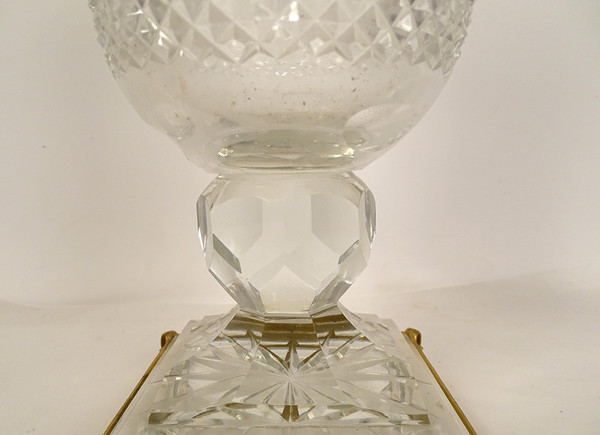 Large Medici Vase Cut Crystal Diamond Points Gilt Bronze 20th Century