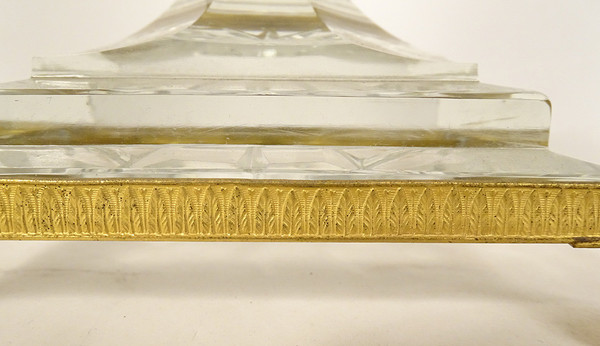 Large Medici Vase Cut Crystal Diamond Points Gilt Bronze 20th Century