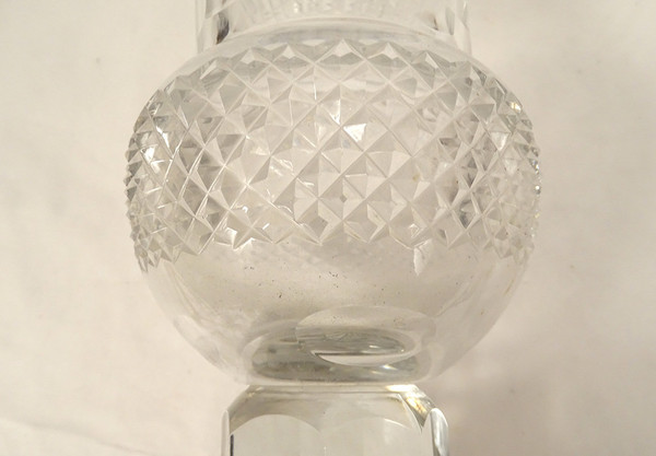 Large Medici Vase Cut Crystal Diamond Points Gilt Bronze 20th Century