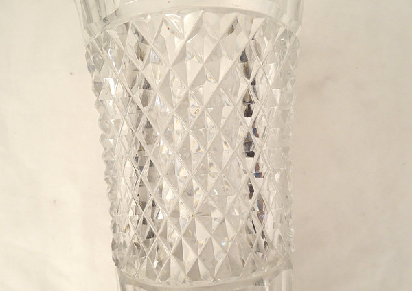 Large Medici Vase Cut Crystal Diamond Points Gilt Bronze 20th Century