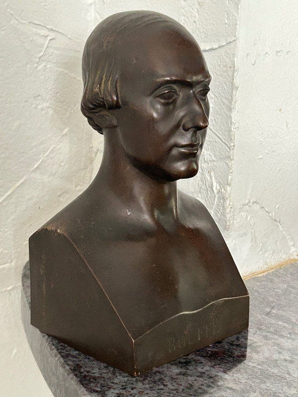 Paul Flosi 19. Jahrhundert Bronzebüste von Bouffe, datiert 1853 Reduktion Colas