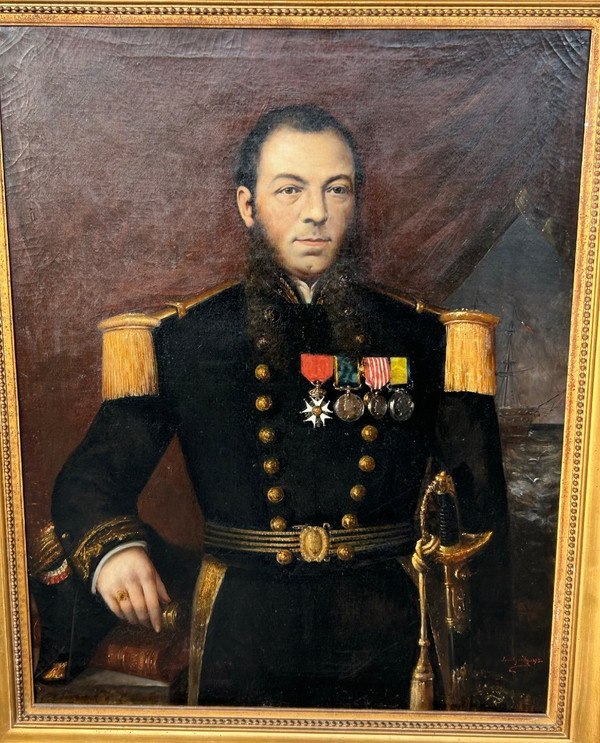 Louis Guédy (1847-1926) Military Portrait Of An Admiral Or Captain Dated 1873