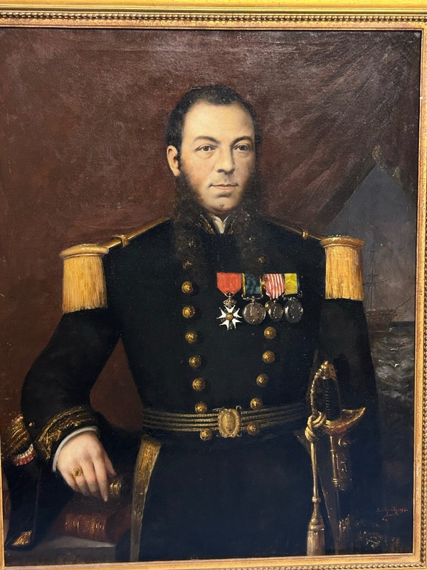 Louis Guédy (1847-1926) Military Portrait Of An Admiral Or Captain Dated 1873