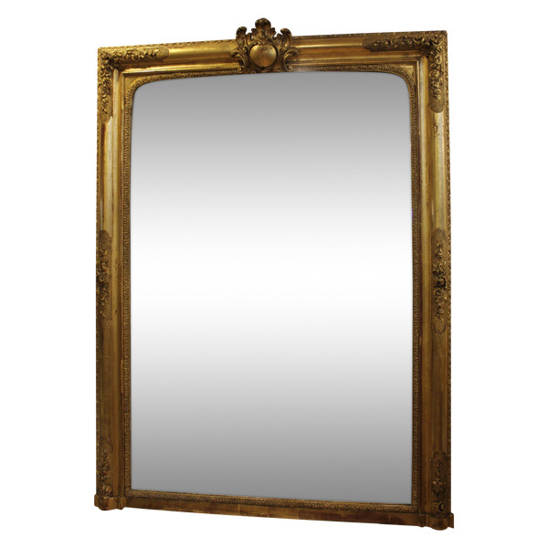 Grand Miroir Ancien Dorure Feuille d'Or, 102 X 136 Cm